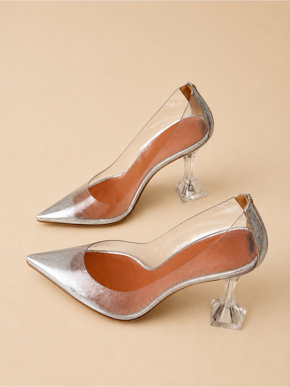 Amina Muaddi Ami Crystal Heel Pumps Silver 39